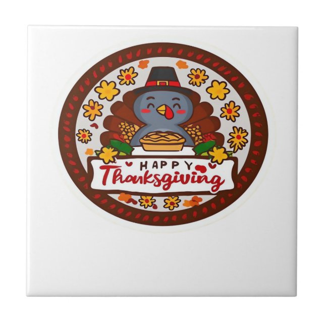 Carreau Dinde Kawaii Mignonne - Joyeux Thanksgiving T-shir (Devant)