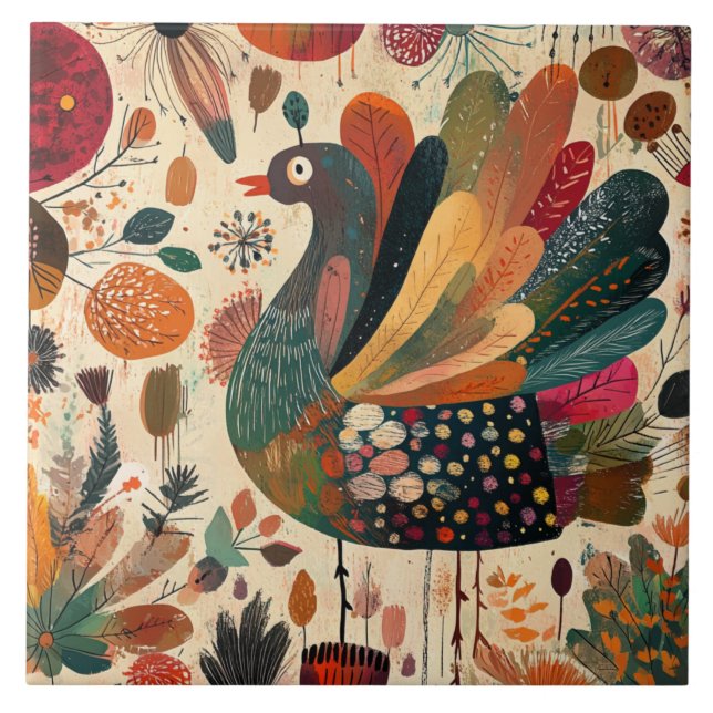 Carreau Dinde rétro boho patchwork d'automne (Devant)