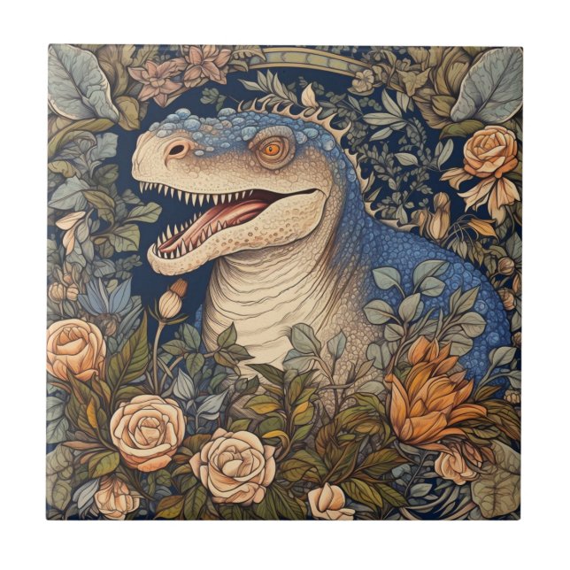 Carreau Dinosaure et fleurs de style Art nouveau (Devant)
