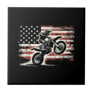 Carreau Dirt Bike American Flag Motocross Biker Vintage US