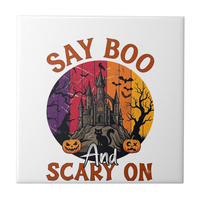 Carreau Dis Boo Halloween effrayant Maison hantée Chat noi (Devant)