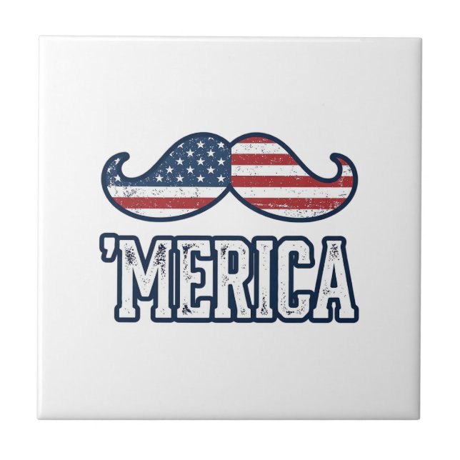 Carreau Distressed America Mustache Patriotic Vector Desig (Devant)