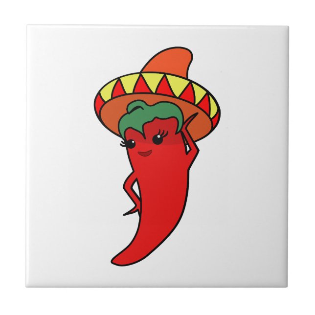 Carreau Divine Piment Kawaii Rouge Chapeau Mexicain (Devant)