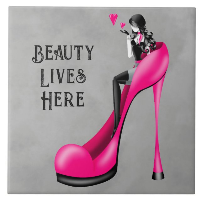 Carreau Divinité de la mode en rose à talons aiguilles (Devant)