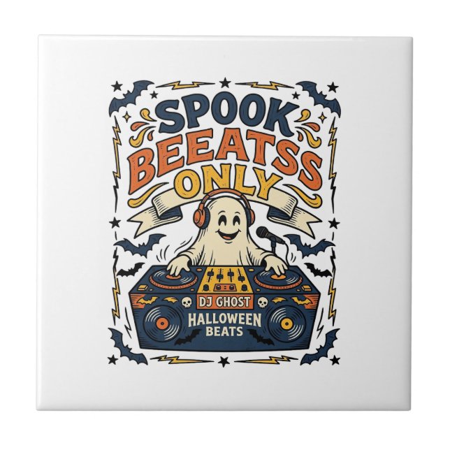Carreau DJ Ghost Spooky Beats Gravure Vintage Halloween  (Devant)