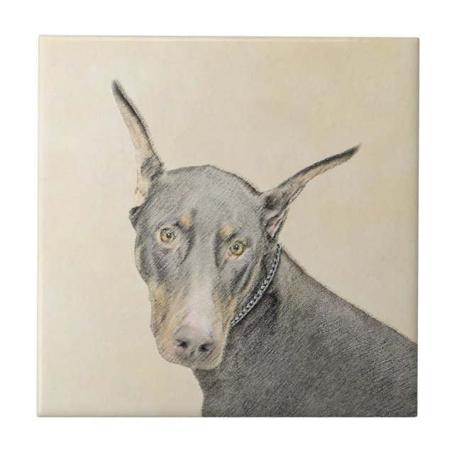 Carreau Doberman Pinscher Peinture - Art Chien original (Devant)