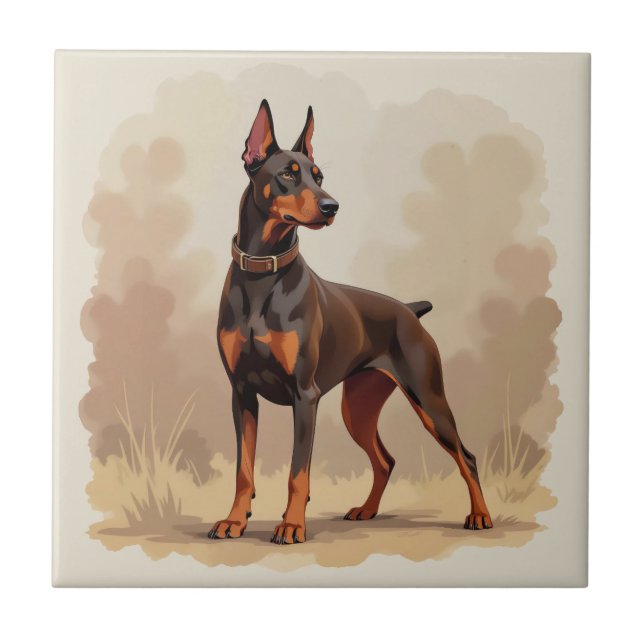 Carreau Dobermann Pinscher Chien Marron Rouille Rouge (Devant)