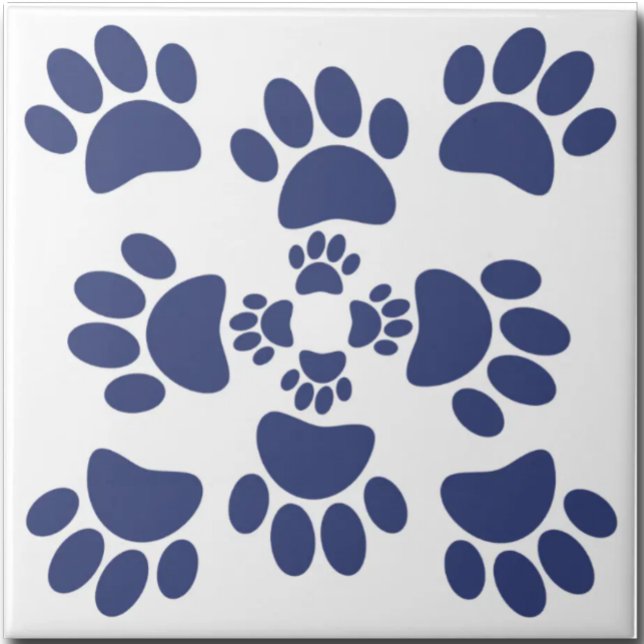 Carreau Dog Paws Prints Portuguese Style White and Blue  (Créateur téléchargé)