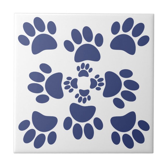 Carreau Dog Paws Prints Portuguese Style White and Blue  (Devant)