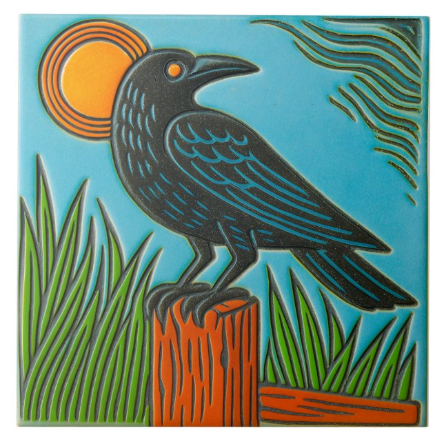 Carreau d'oiseau corbeau noir (Devant)