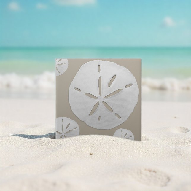 Carreau Dollar de sable de plage tropicale beige et blanc (Créateur téléchargé)