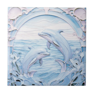Carreau Dolphins Art Nouveau Faux Relief Vintage Antique