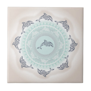 Carreau Dolphins Mandala Pale Blue Taupe