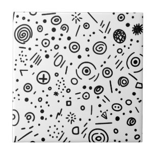 Carreau Doodle abstrait dessiné à la main - Noir et Blanc