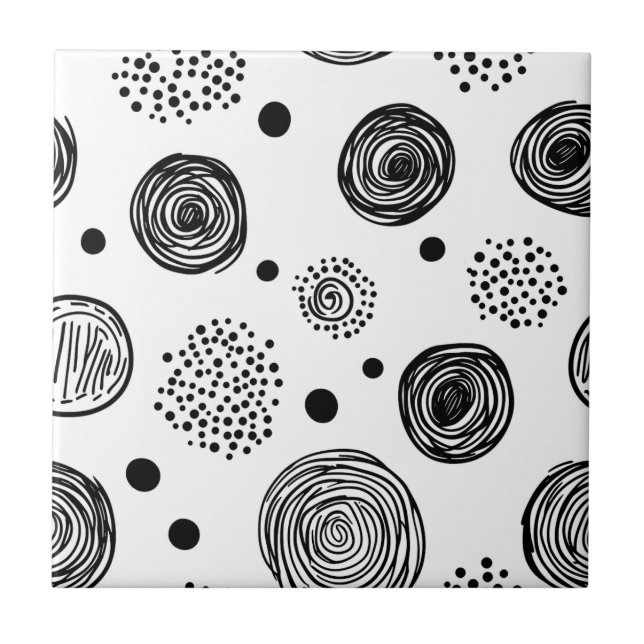 Carreau Doodle Abstrait Dessiné à la Main - Noir et Blanc  (Devant)