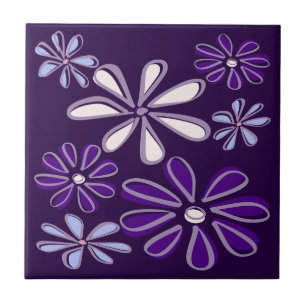 Carreau Doodle de fleur bleu violet foncé élégant