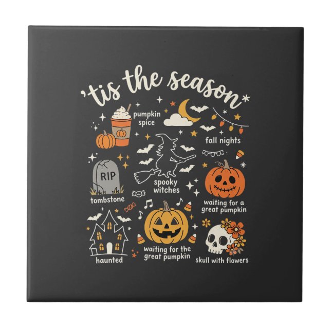 Carreau Doodle de Halloween C'est la saison design sorcièr (Devant)
