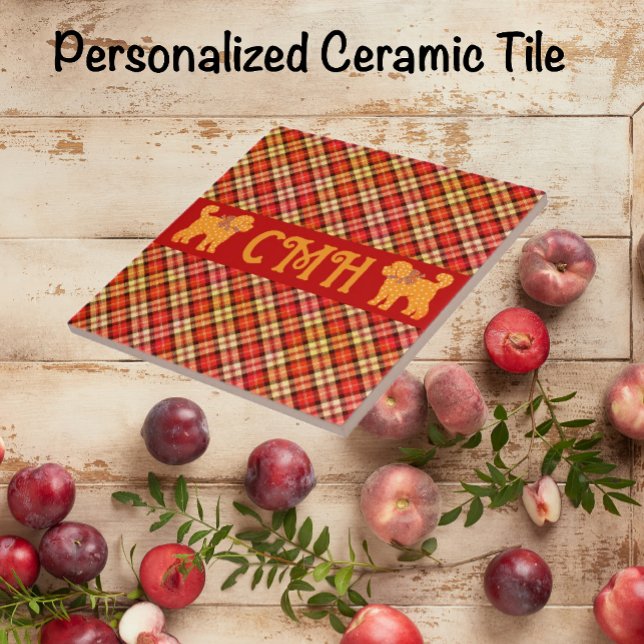 Carreau Doodle doré jaune chien personnalisé (Personalized ceramic tile in 2 sizes.)