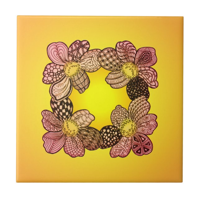 Carreau Doodle Flowers in Peach, Orange, and Gold (Devant)