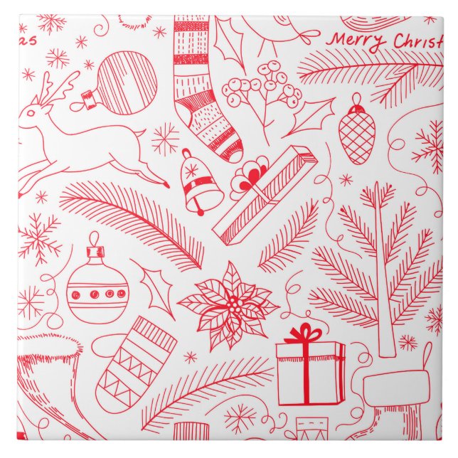 Carreau Doodle motif de Noël rouge (Devant)