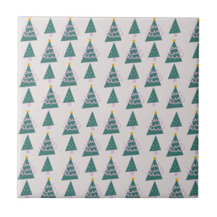 Carreau Doodles d'arbres mignons rose vert     