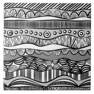 Carreau Doodles de Motif moderne Boho noir et blanc