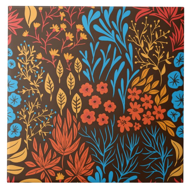 Carreau Doodles floraux foncés (Devant)