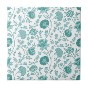 Carreau Dos de motifs floraux jacobéens sur blanc