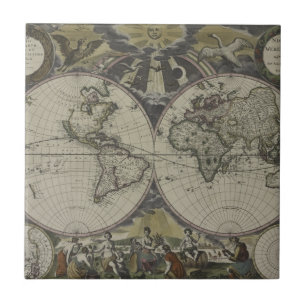 Carreau Double carte 1672 du monde d'hémisphère
