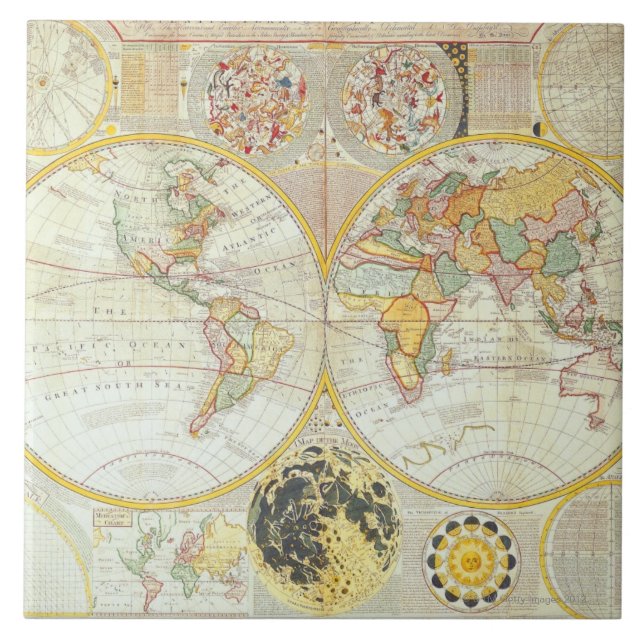 Carreau Double carte du monde d'hémisphère (Devant)
