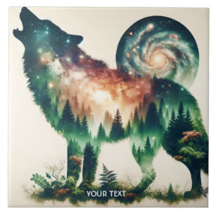 Carreau Double exposition de loup mignon Imaginaire