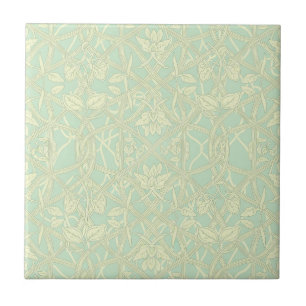 Carreau Douce treillis botanique Art Nouveau en bleu menth