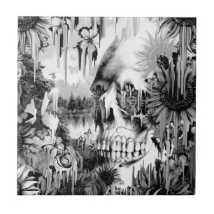 Carreau Douches de mai fondant le crâne floral dans le gri