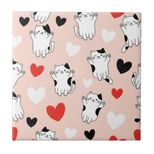 Carreau Doux motif chats kawaii roses et coeurs (1)