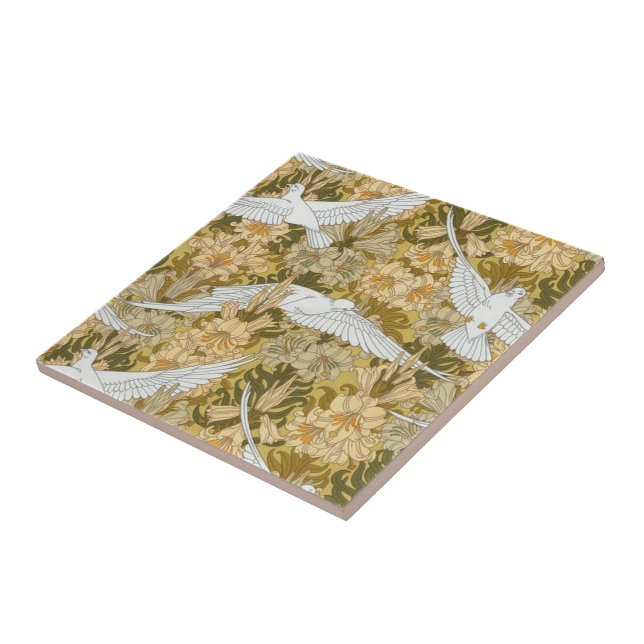 Carreau Doves et fleurs Art Déco vintage (Côté)