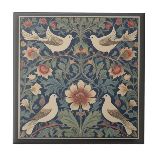 Carreau Doves William Morris style Four Dove Birds (Devant)
