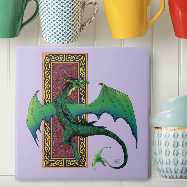 Carreau Dragon Celtique Vert Motif Noué Fantastique Violet (Créateur téléchargé)
