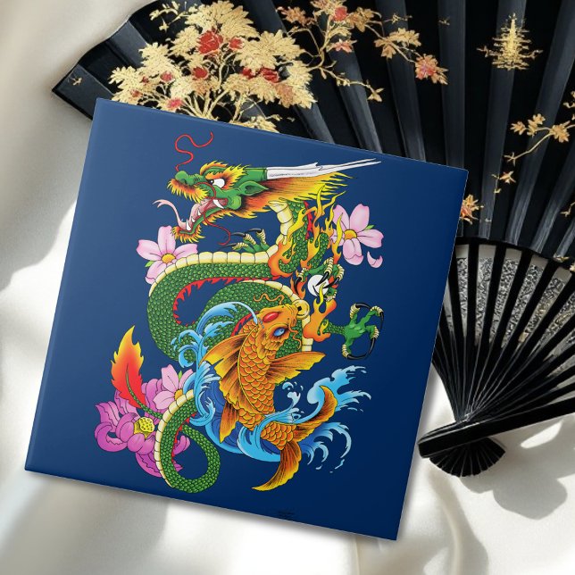Carreau Dragon chinois vert Koi (Créateur téléchargé)