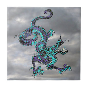 Carreau Dragon chinois violet et bleu v16