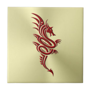 Carreau Dragon Crimson oriental, Embossed-effet sur l'or