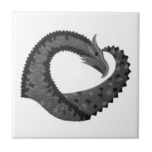 Carreau Dragon de coeur noir sur blanc