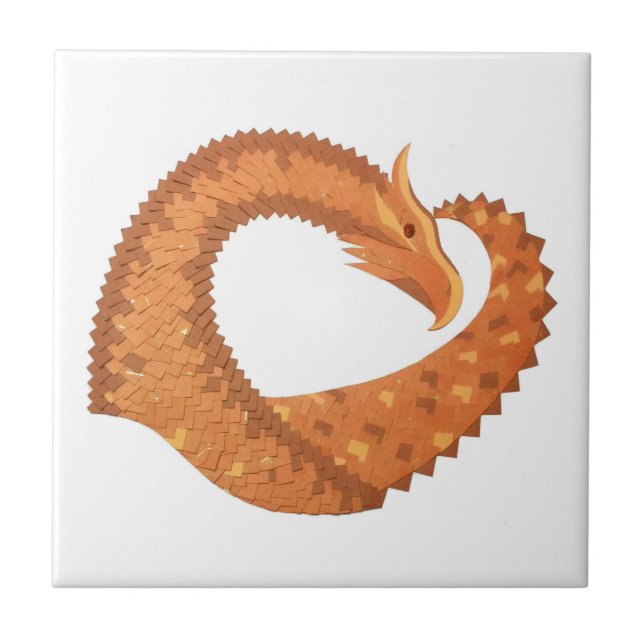 Carreau Dragon de coeur orange brûlé sur blanc (Devant)