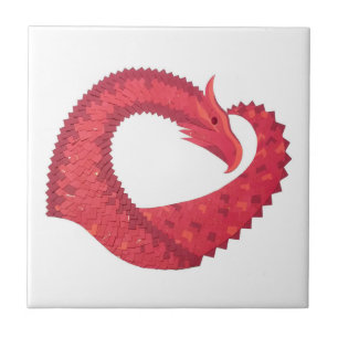 Carreau Dragon de coeur rouge en blanc