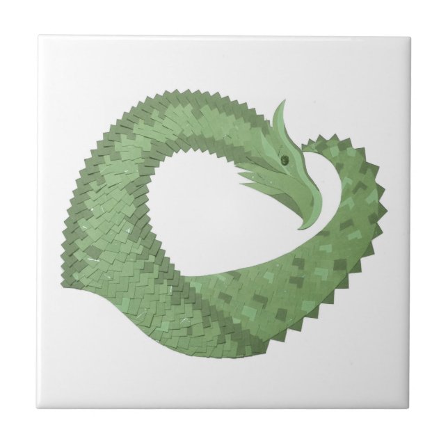 Carreau Dragon de coeur vert olive blanc (Devant)