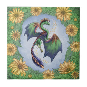 Carreau "Dragon de l'été" Fleurs et Feuille Imaginaire Art