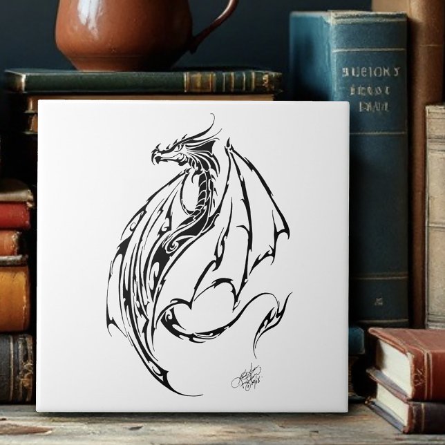 Carreau Dragon d'encre noir tribal (Créateur téléchargé)
