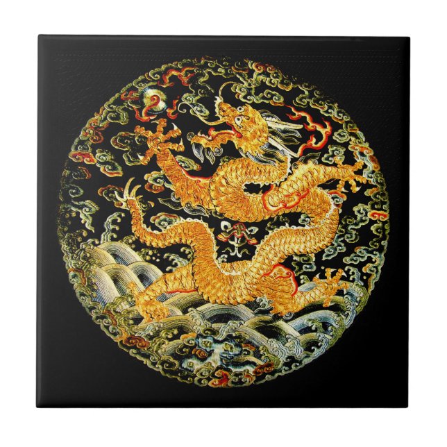 Carreau Dragon d'or brodé par antiquité chinoise de (Devant)