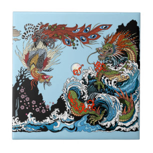 Carreau Dragon et Feng Huang. Illustration par Insima