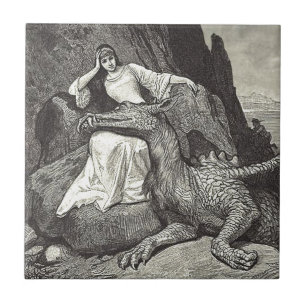 Carreau Dragon et jeune fille d'animal familier