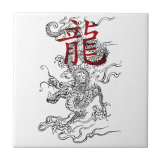 Carreau Dragon japonais traditionnel avec le kanji